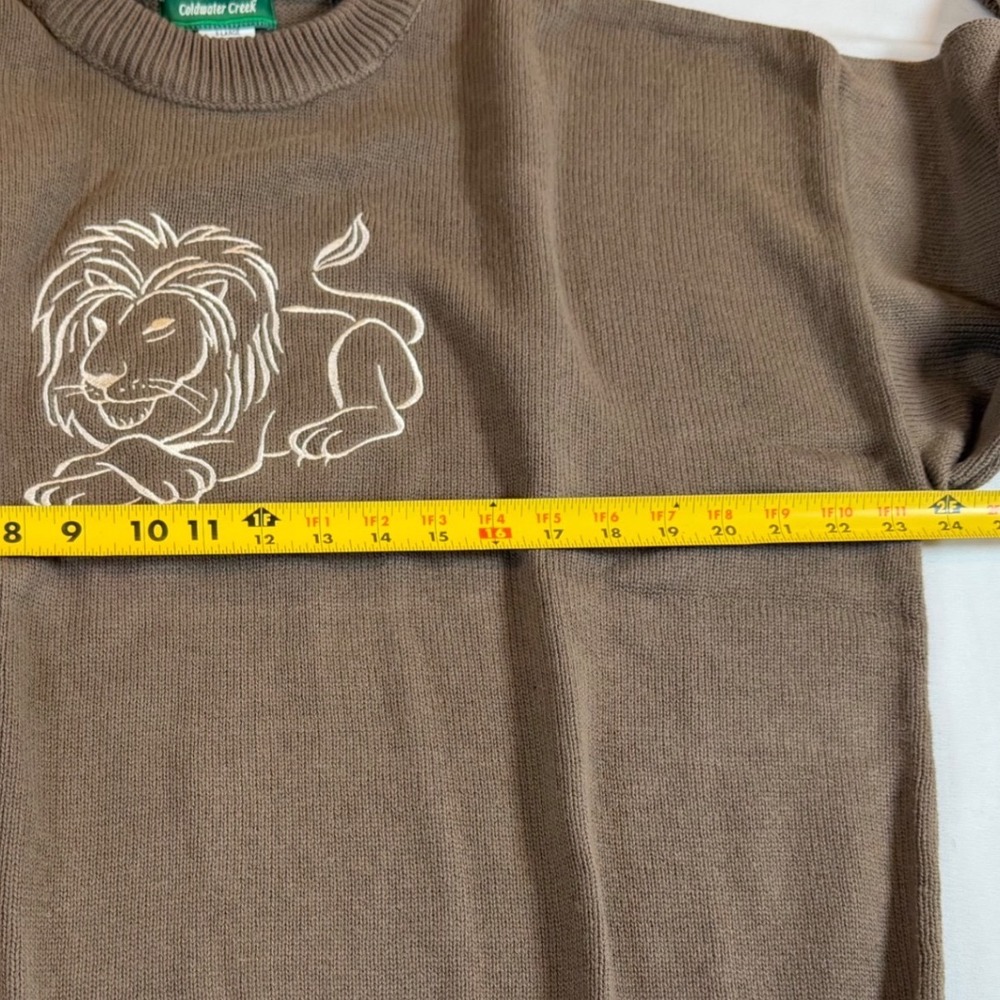Vtg Lion Sweater XL Brown Cotton Knit Embroidered USA Safari Grunge Jumper - Picture 6 of 7